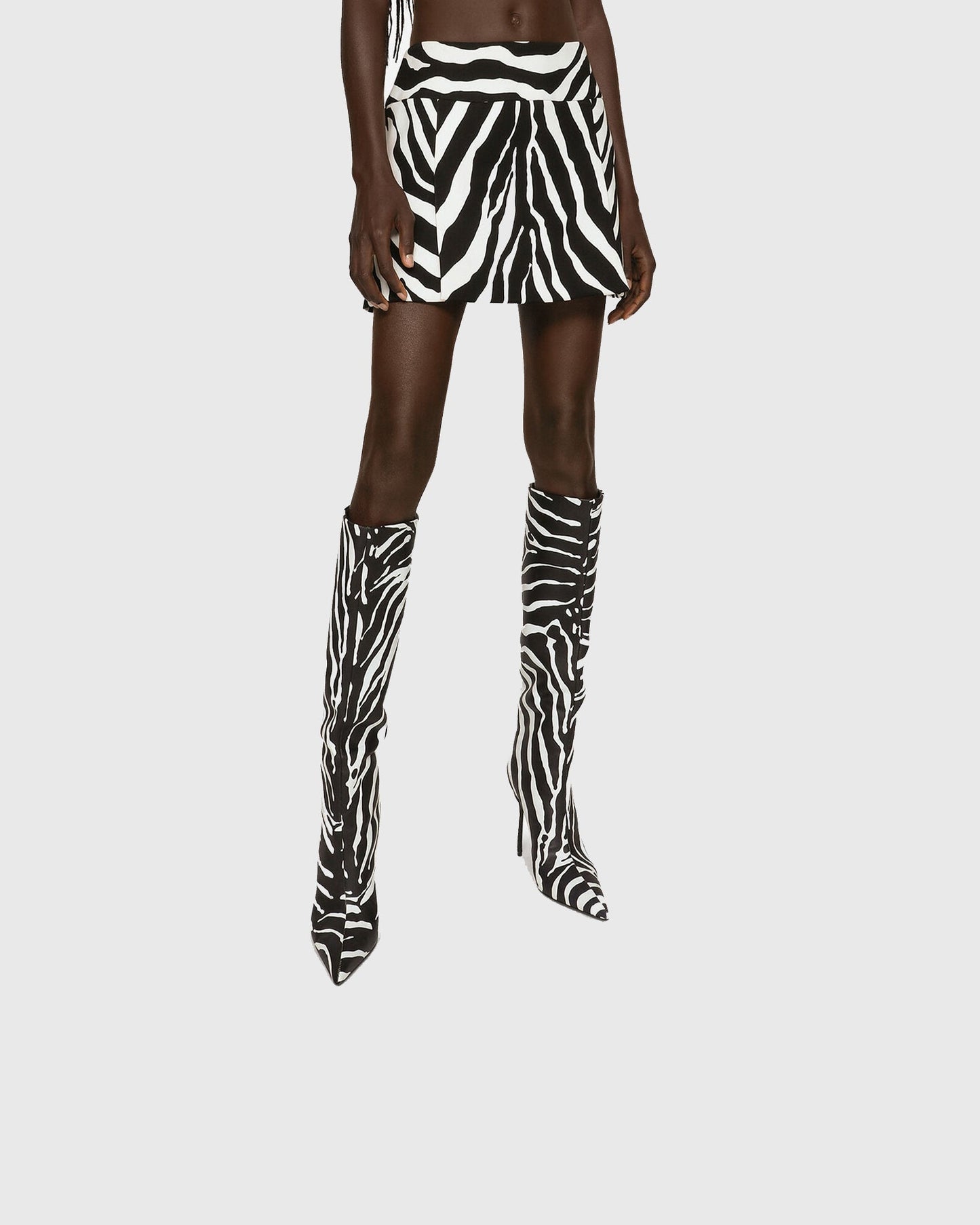 Cosetta Zebra Print Leather Knee High Boots