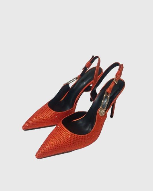 Costanza Rhinestone Embellished Slingback Pumps In Orange