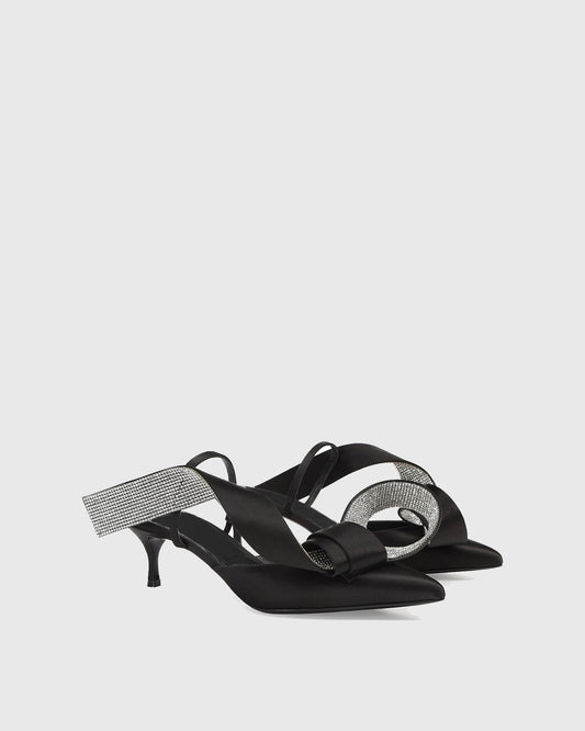 Crocifissa Bow Satin Mules In Black