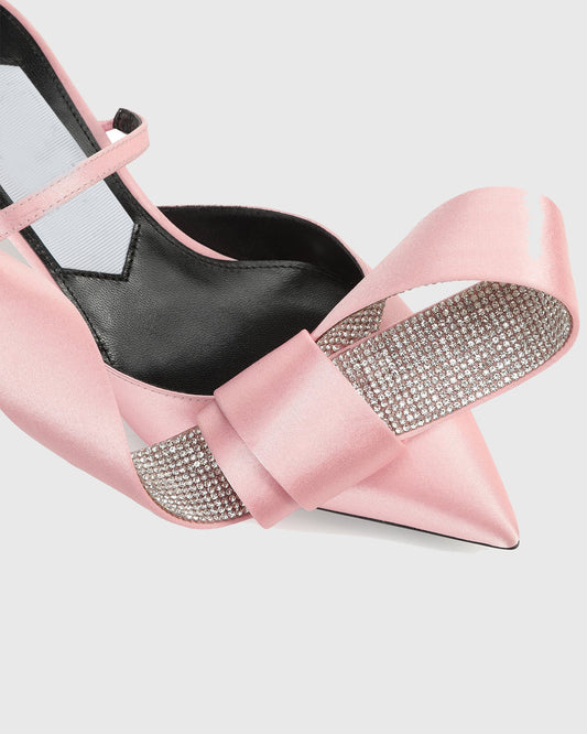 Crocifissa Bow Satin Mules In Pink