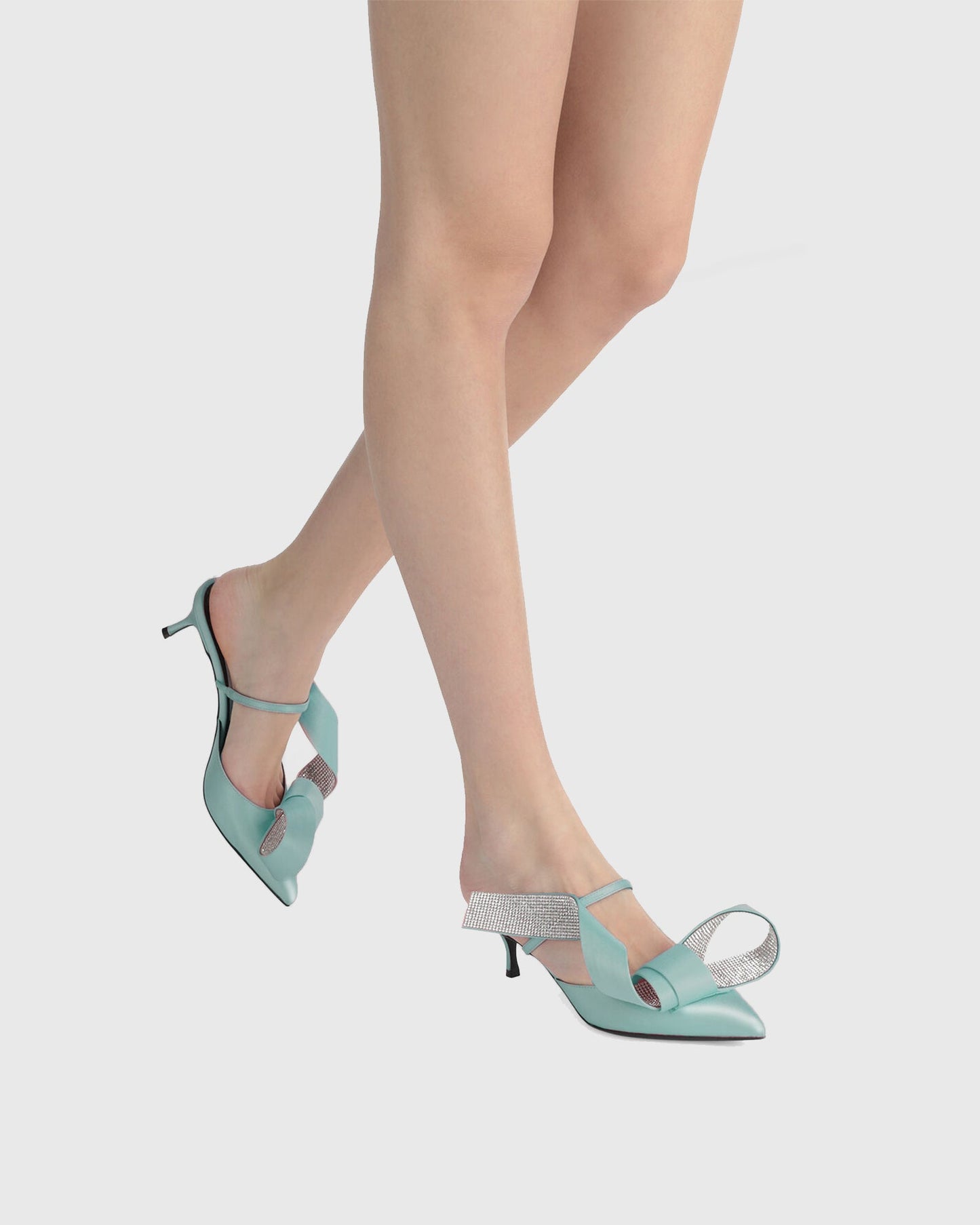 Crocifissa Spiral Rhinestone Bow Mules In Mint