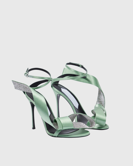 Crocifissa Spiral Rhinestone Bow Strap Sandals In Green