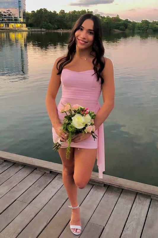 Vintage Simple Sheath Chiffon Strapless Homecoming Dress Party Dress Cocktail Dress TP4702