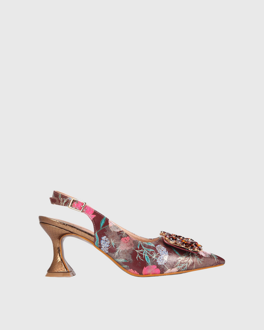 Dado Rhinestone Slingback Flared Heels & Bag Set In Brown