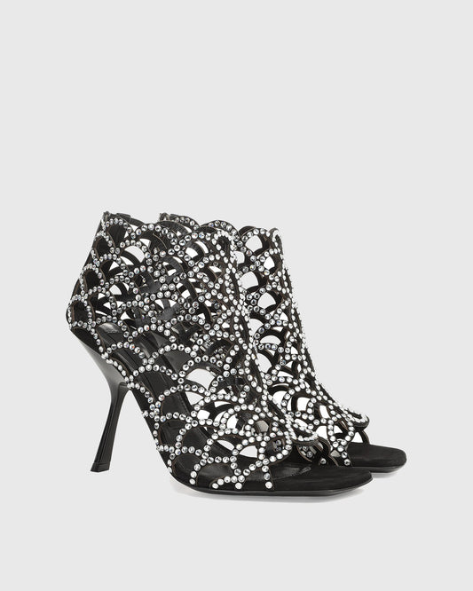 Dafne Rhinestone Embellished Cutout Sandals In Black