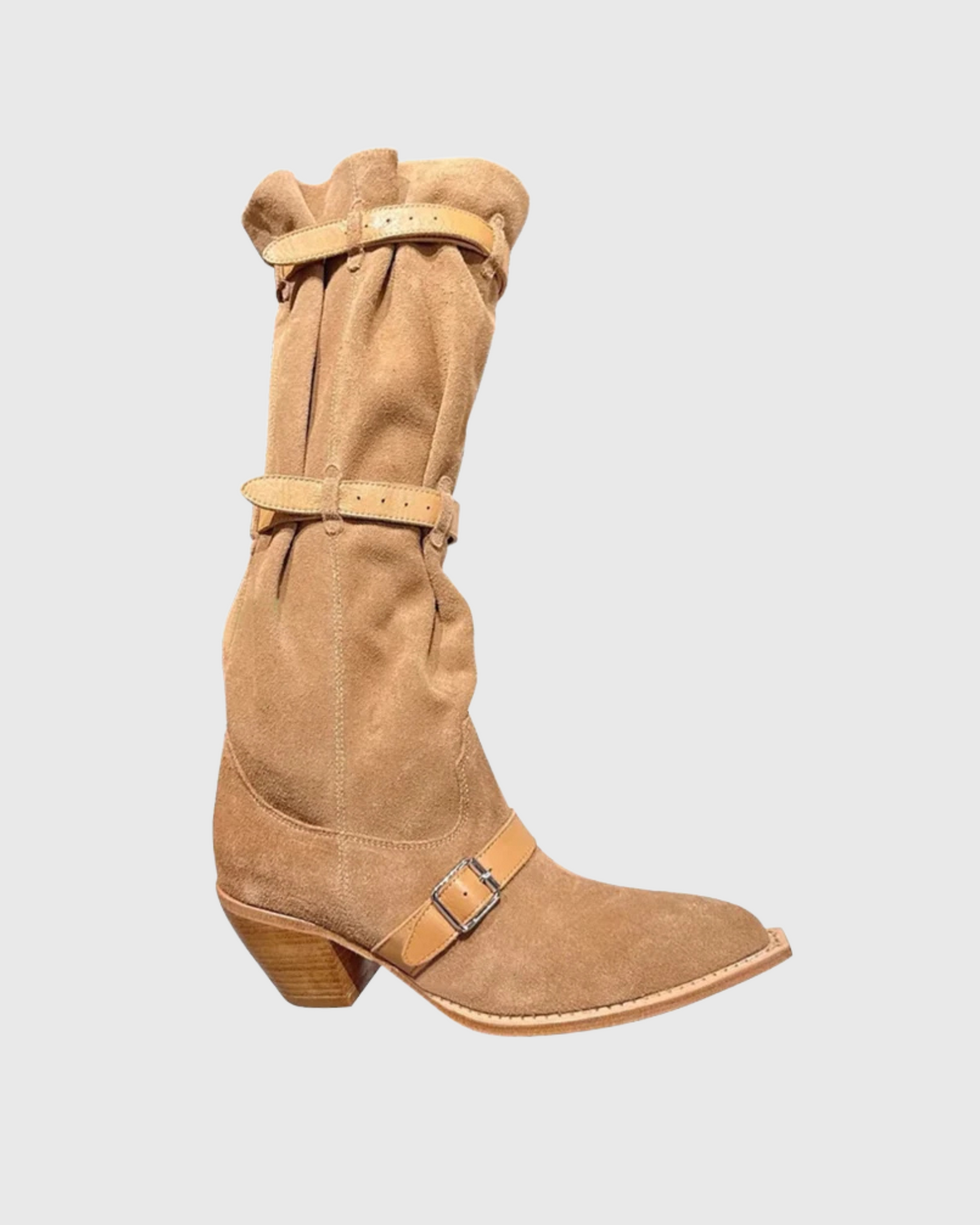 Dai Buckle Cowboy Boots In Camel
