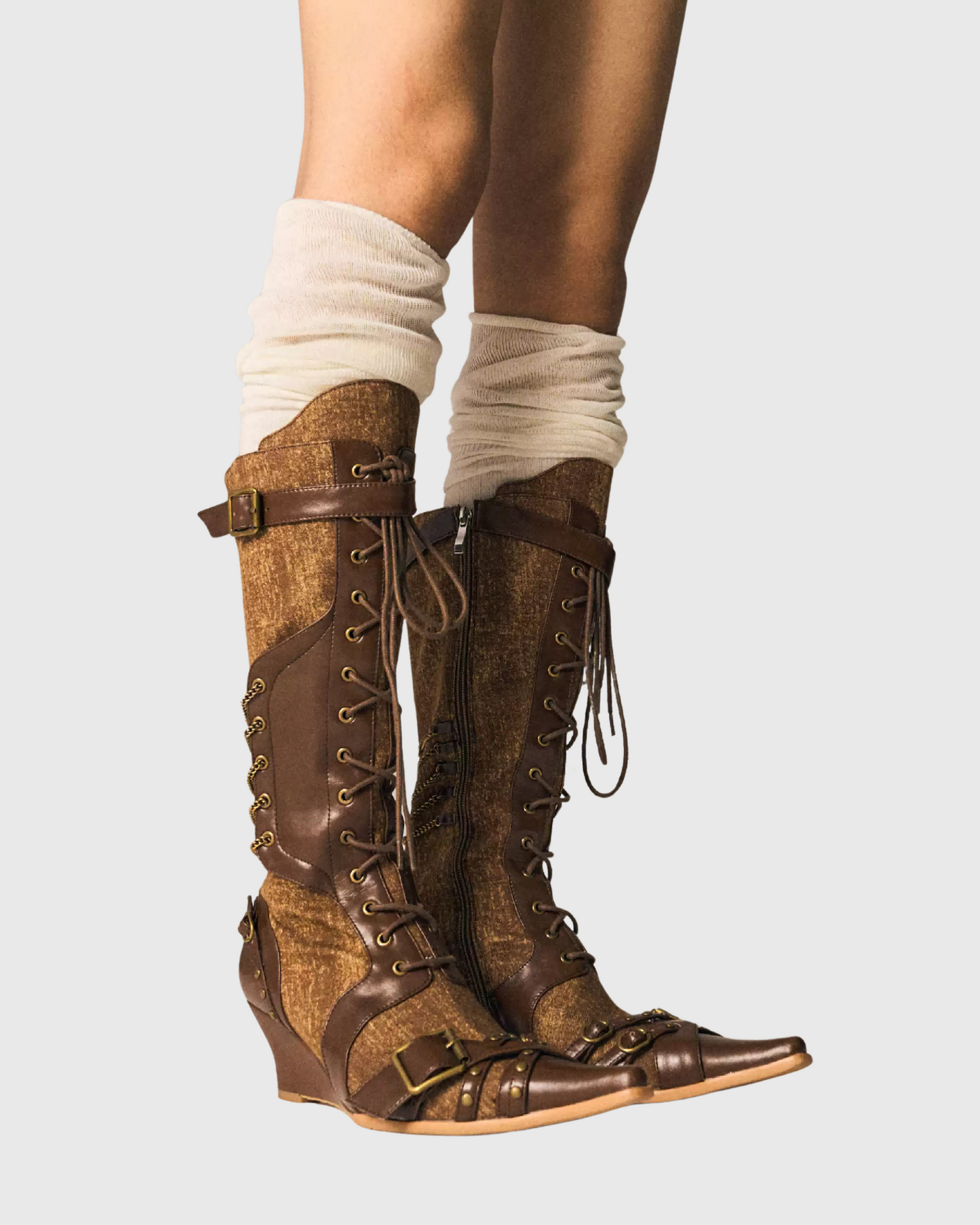 Daiki Wedge Buckle Lace Up Riding Boots