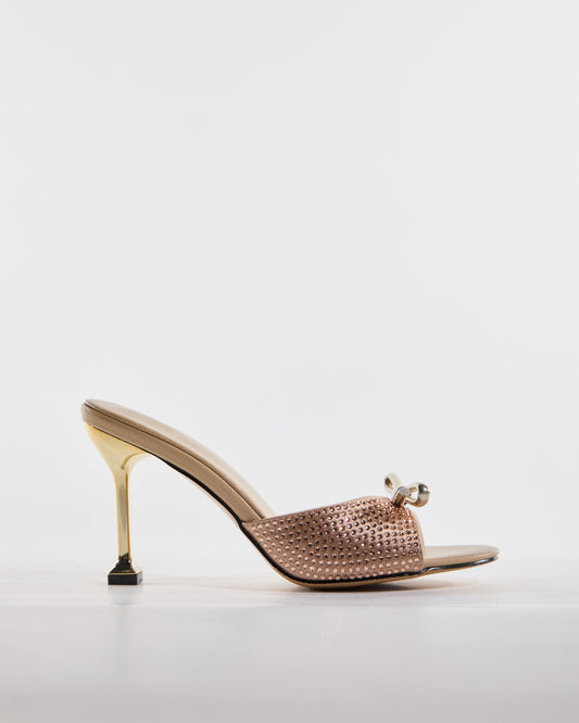 Dakota Rhinestone Bow Slippers In Champagne