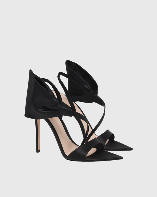 Daniela Bow Satin Slingback Sandals In Black