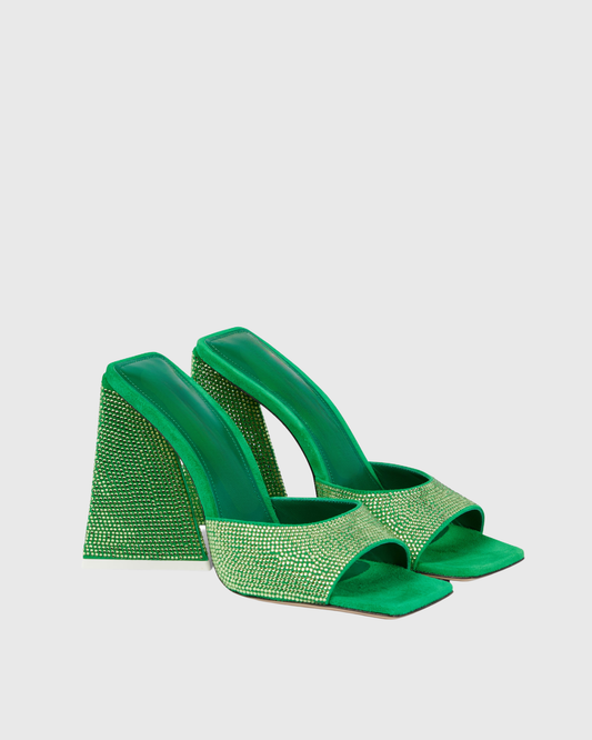 Daria Rhinestore Embellished Mules In Green