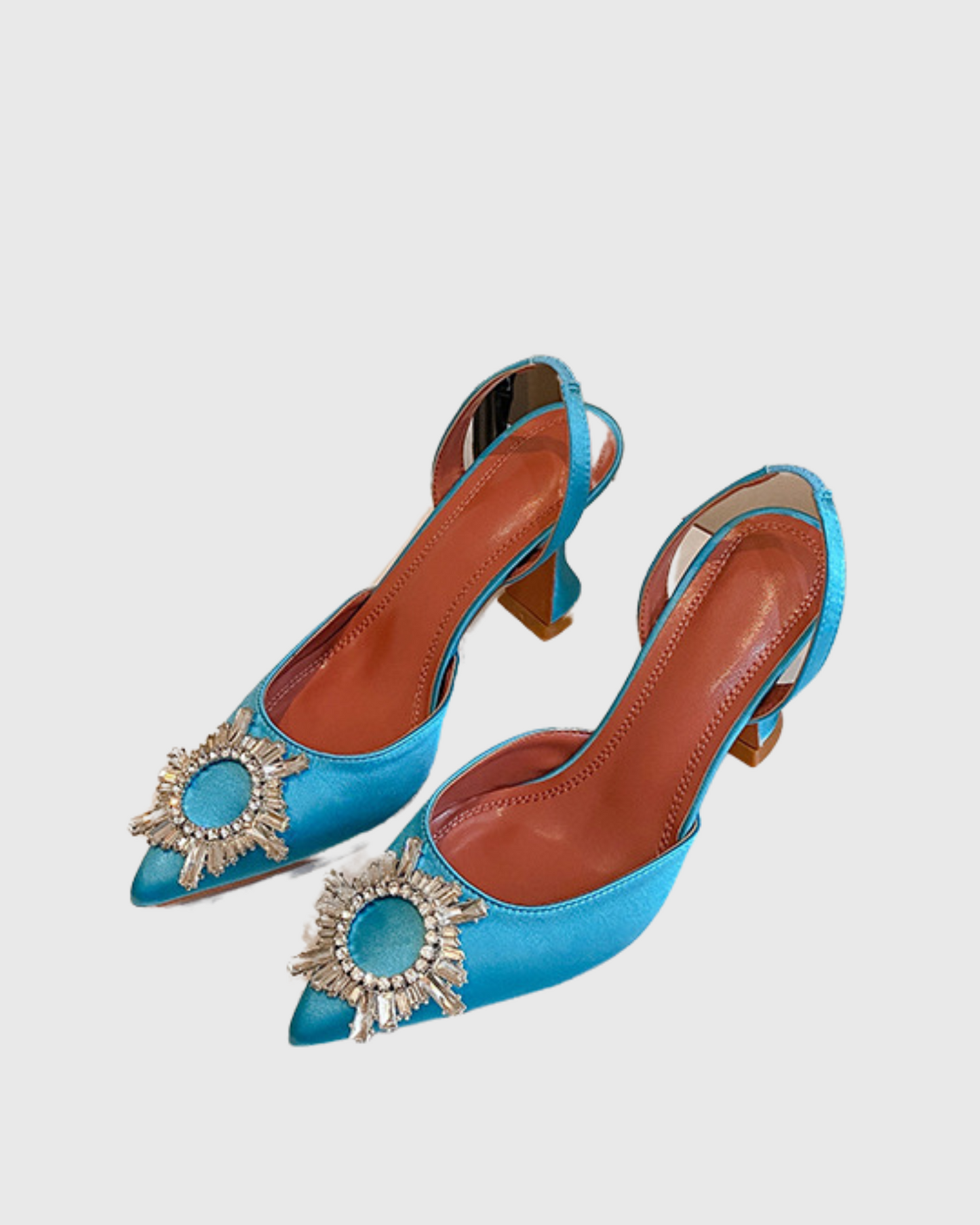 Desideria Rhinestone Slingback Flared Heel In Lake Blue