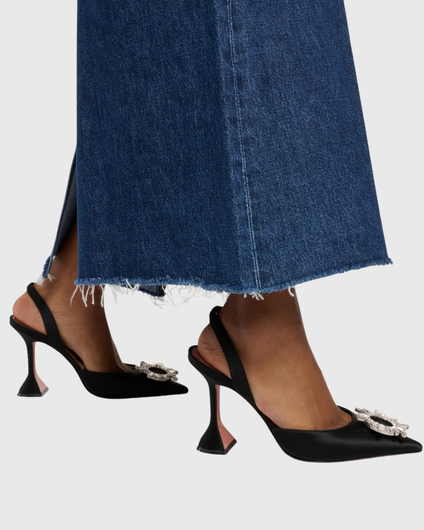 Desideria Rhinestone Slingback Flared Heels In Black