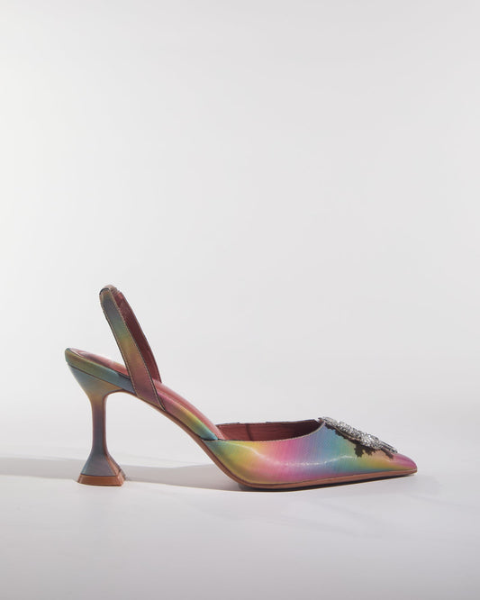 Desideria Rhinestone Slingback Flared Heels In Rainbow