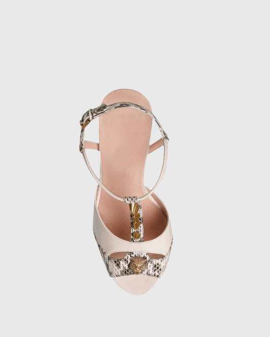 Dionisia Snake Print Rivet Strap Platform Heels