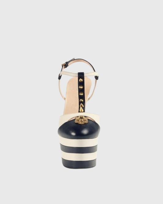 Dionisia Stripe Rivet Strap Platform Heels In Navy