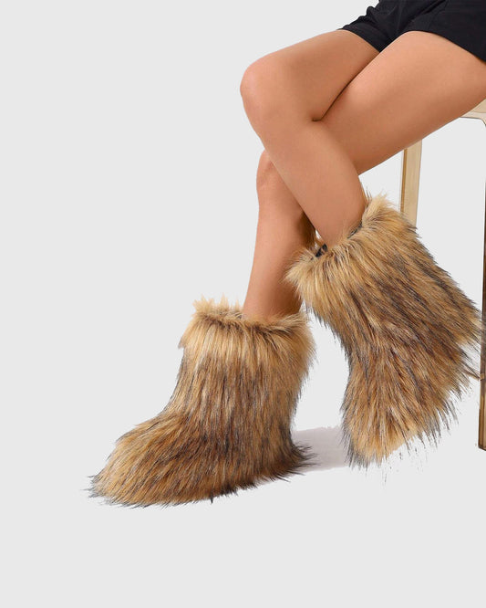 Dora Faux Fur Ankle Boots In Brown