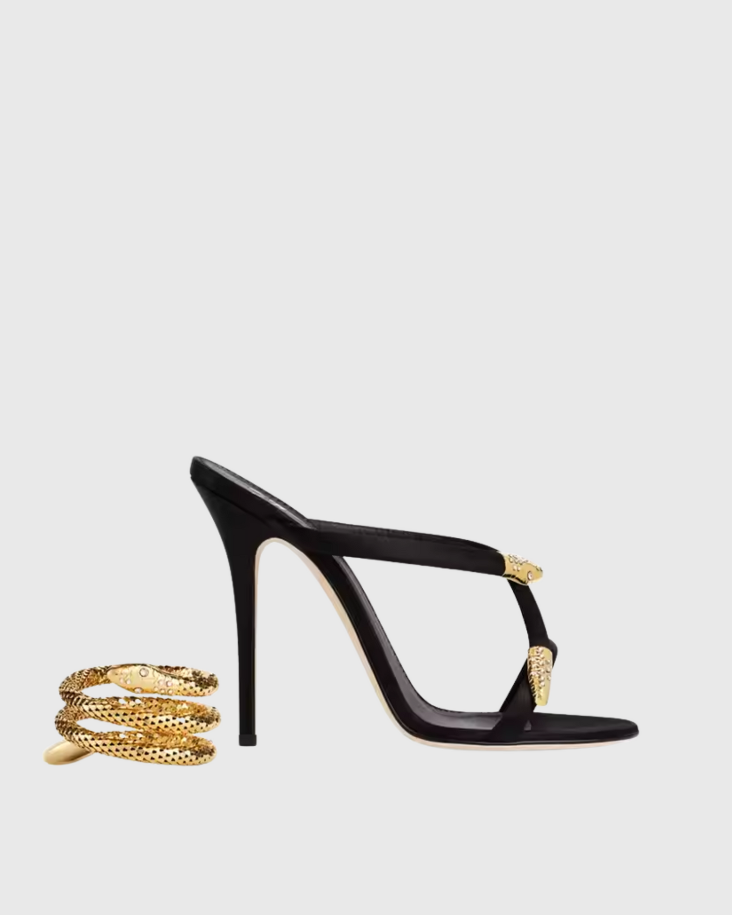 Dora Rhinestone Snake Sandals In Black