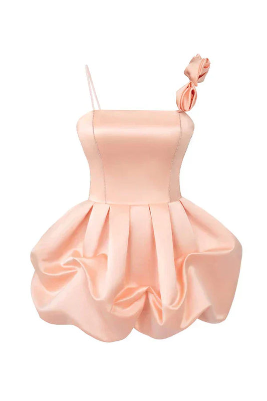 Vintage Pink Satin Short A-Line Party Dress Cocktail Dress Homecoming Dress TP4449