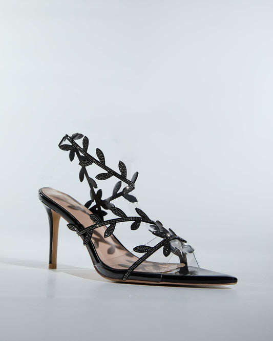 Ealar Rhinestone Leaf Sandals In Black
