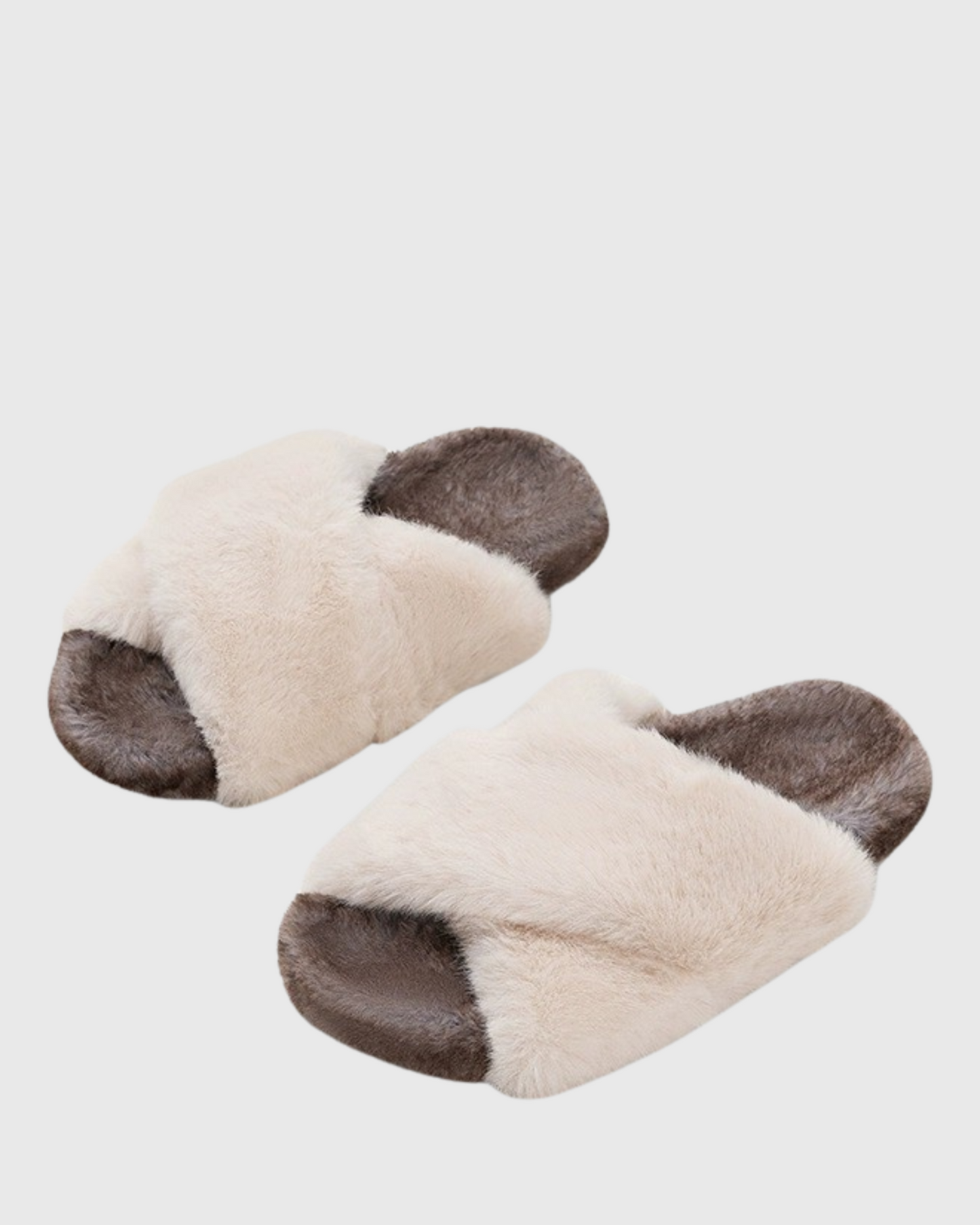 Ebru Cross Faux Fur Slippers In Brown