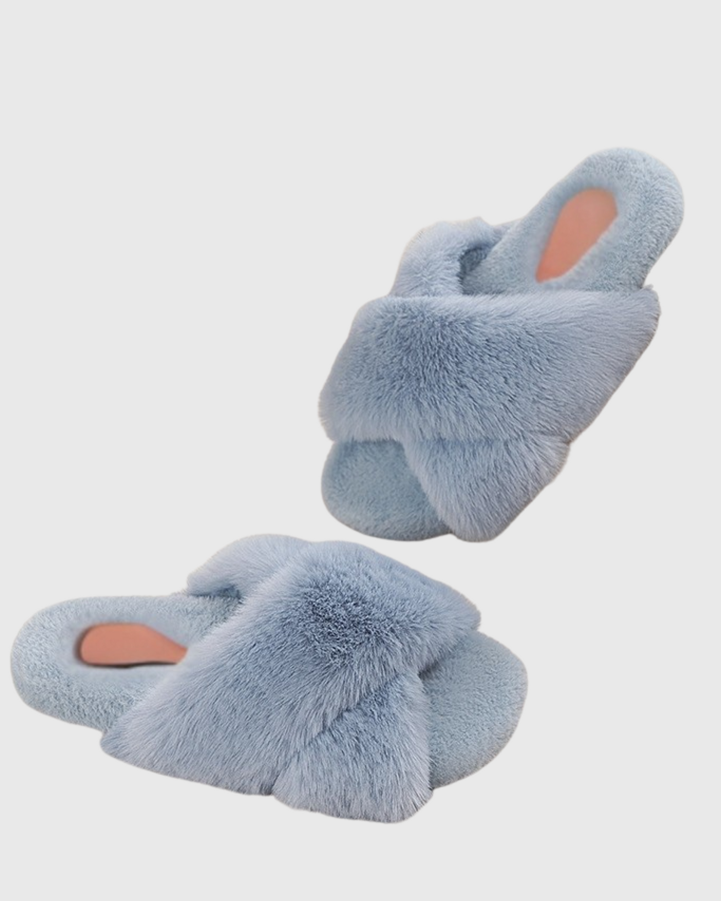 Ebru Cross Faux Fur Slippers In Blue