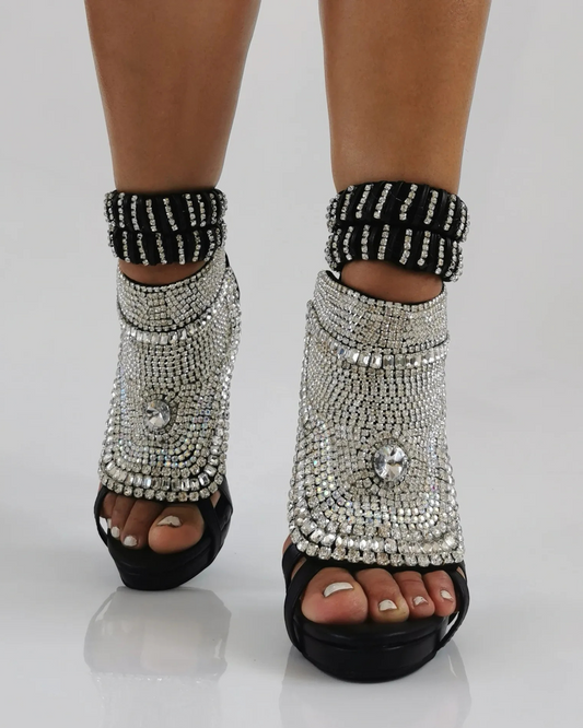 Edith Rhinestone Embellished Strap Sandals In Black