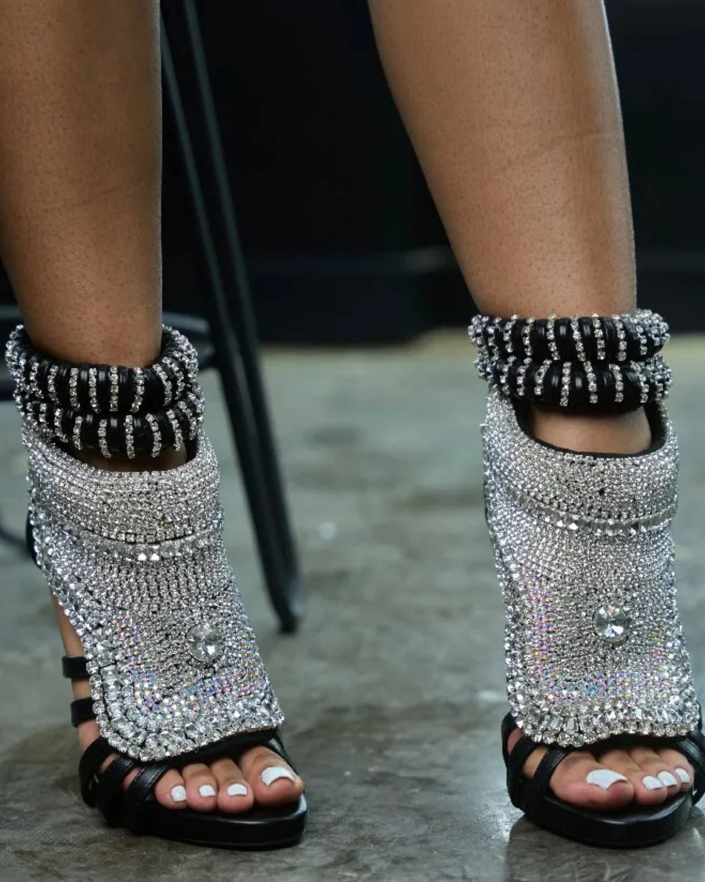 Edith Rhinestone Embellished Strap Sandals In Black