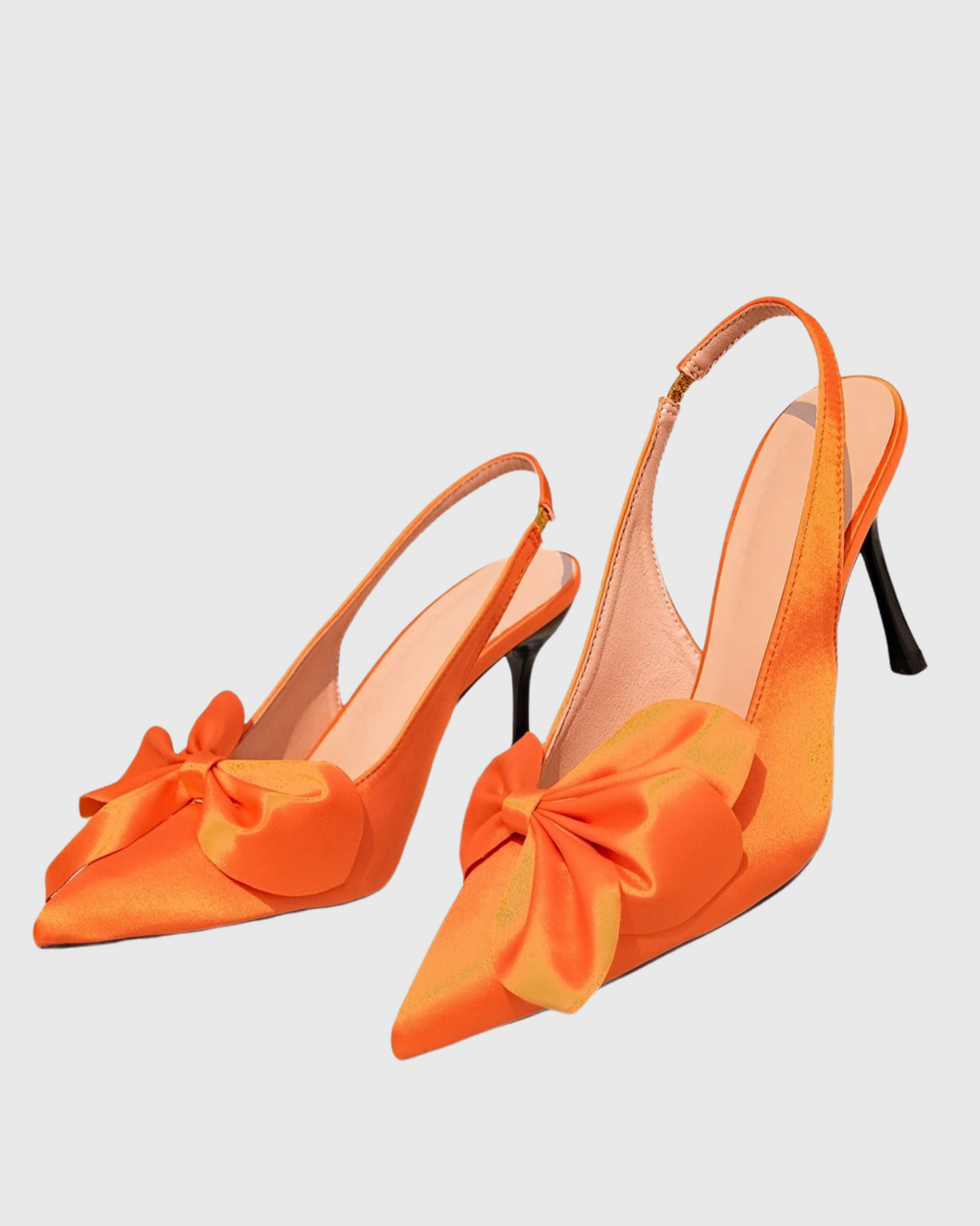 Elida Bow Satin Slingback Pumps In Orange