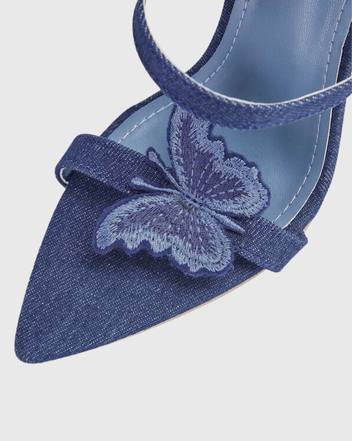 Elisa Denim Butterfly Embellished Snake Sandals