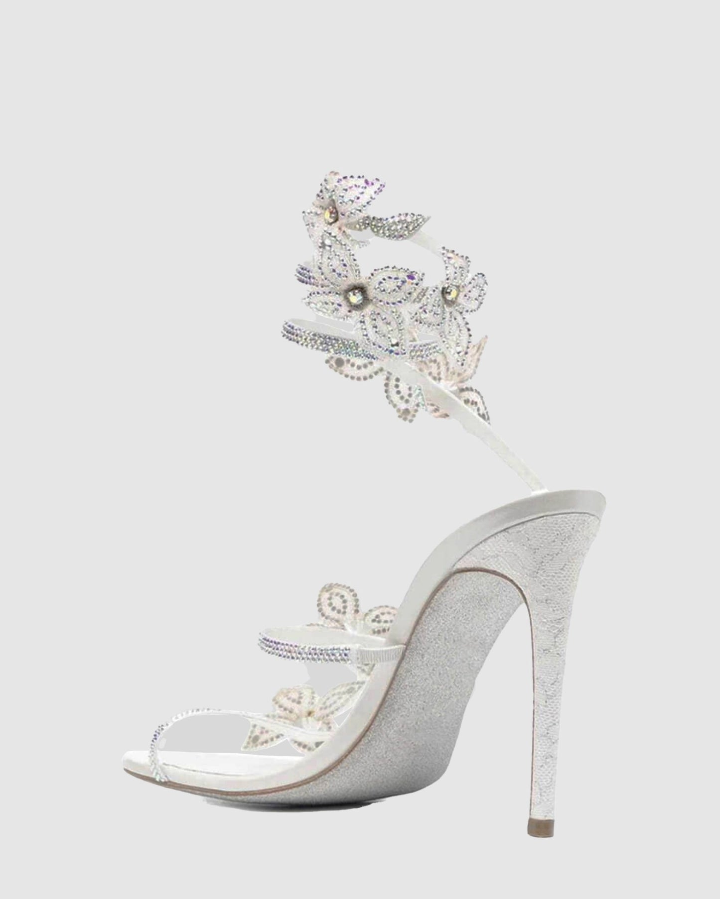Elisa Flower Embellished Snake Sandals In White