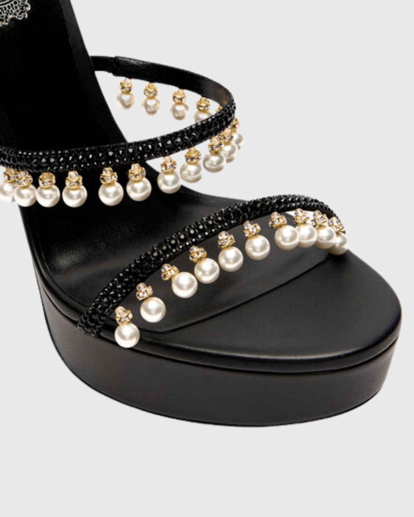 Elisa Pearl Fringe Snake Platform Sandals In Black