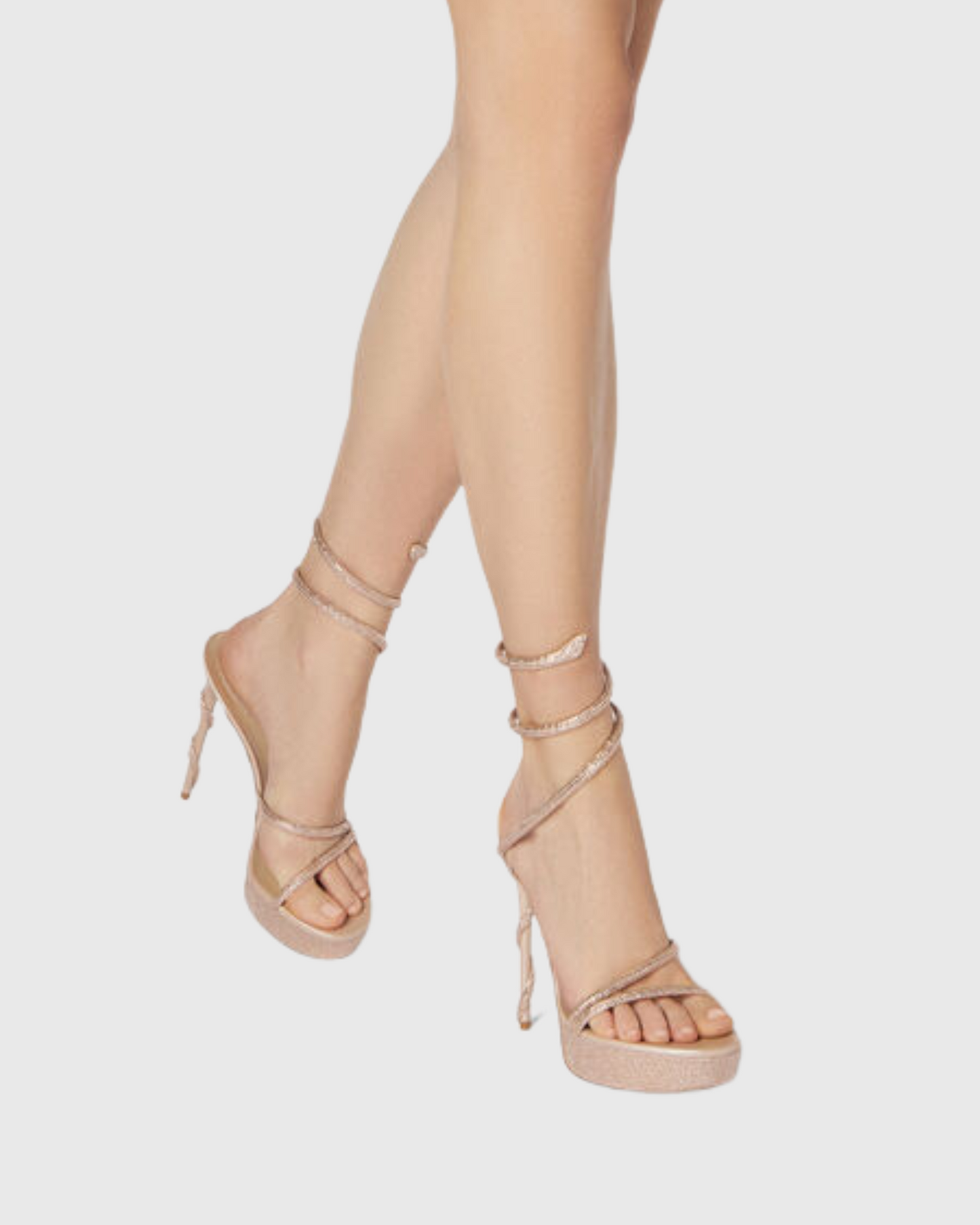 Elisa Rhinestone Embellished Snake Platform Sandals In Beige