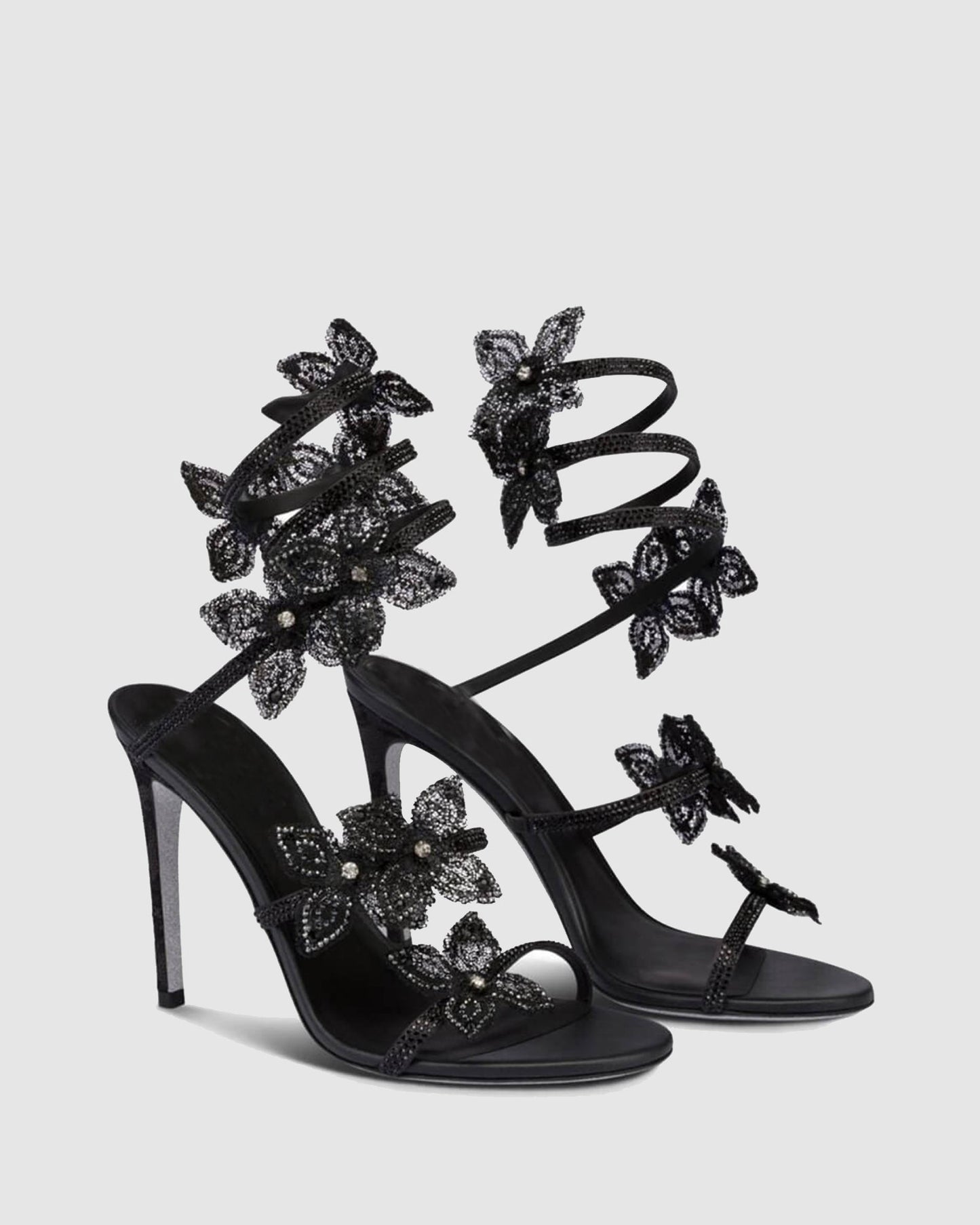 Elisa Flower Embellished Snake Sandals In Black