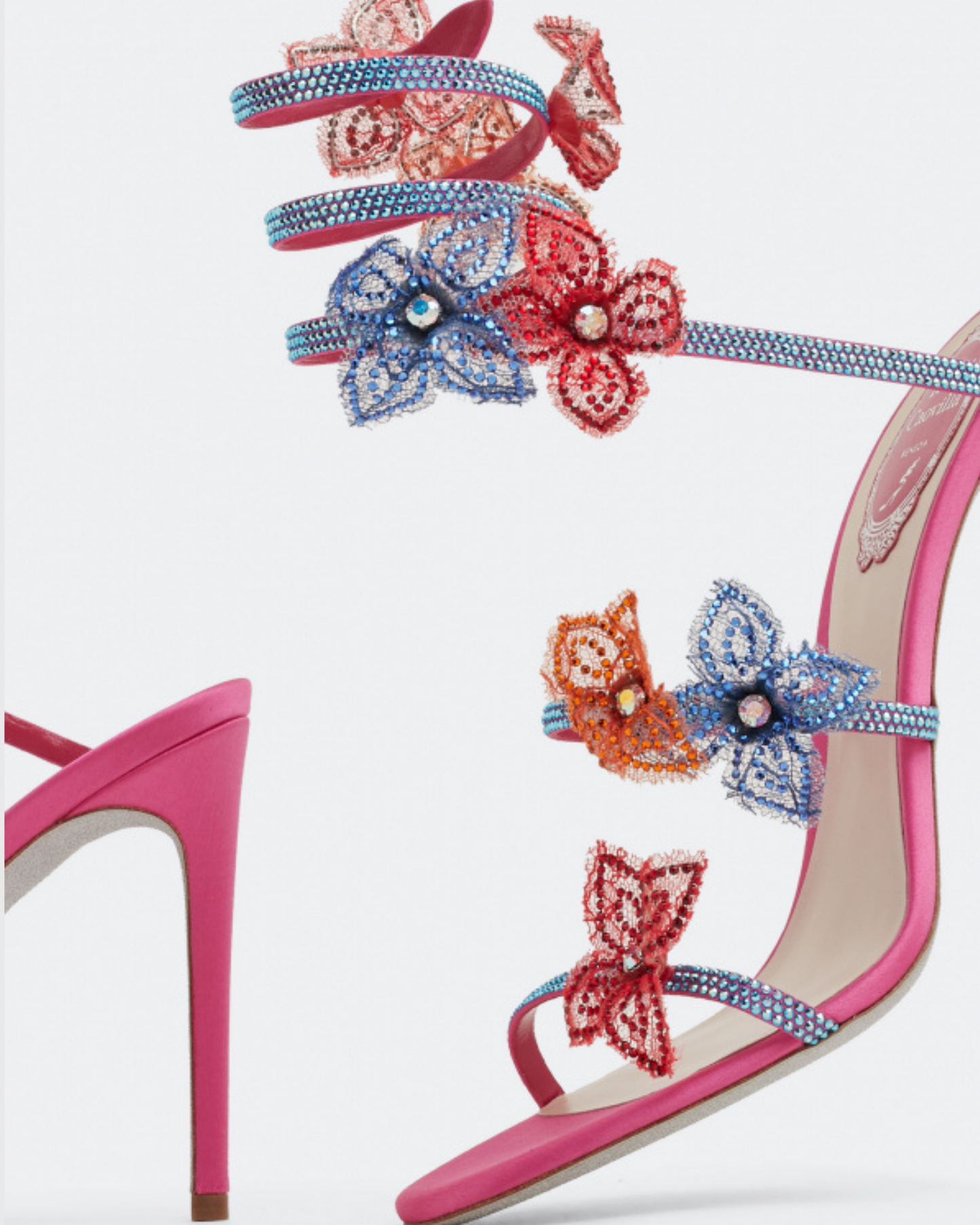 Elisa Flower Embellished Snake Sandals In Hot Pink