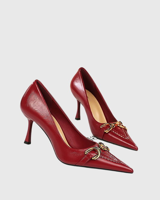 Eliza Metal Chain Folded Pumps In Wine