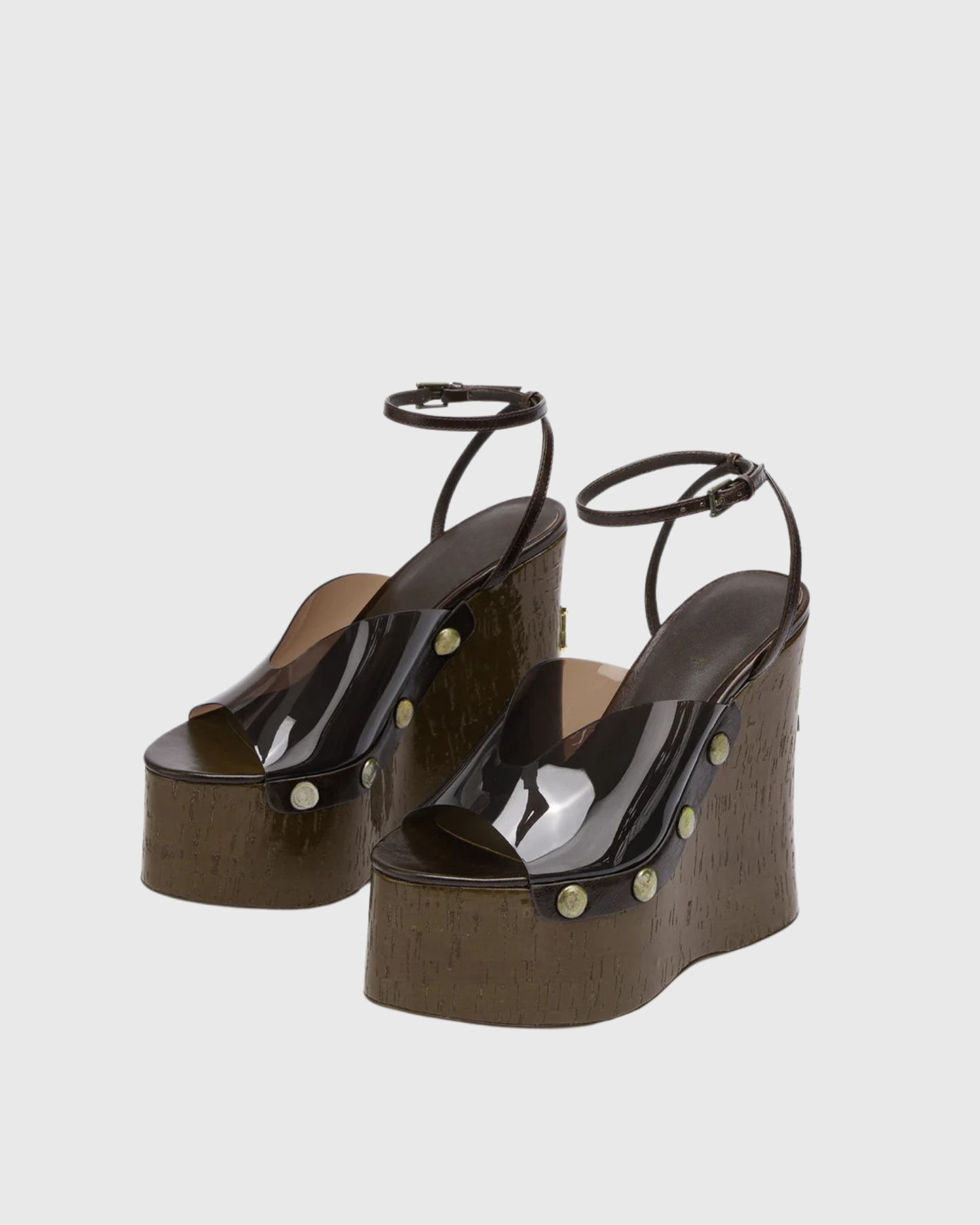 Ellen Pvc Panel Platform Sandals In Brown