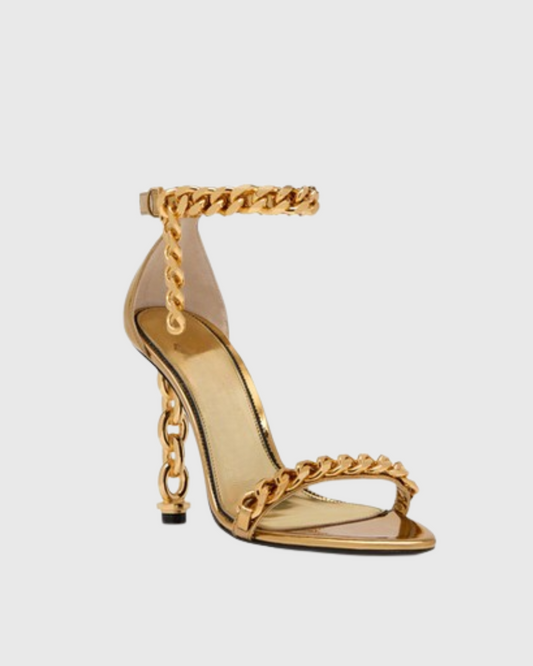 Elsie Chain Metallic Sandals In Gold