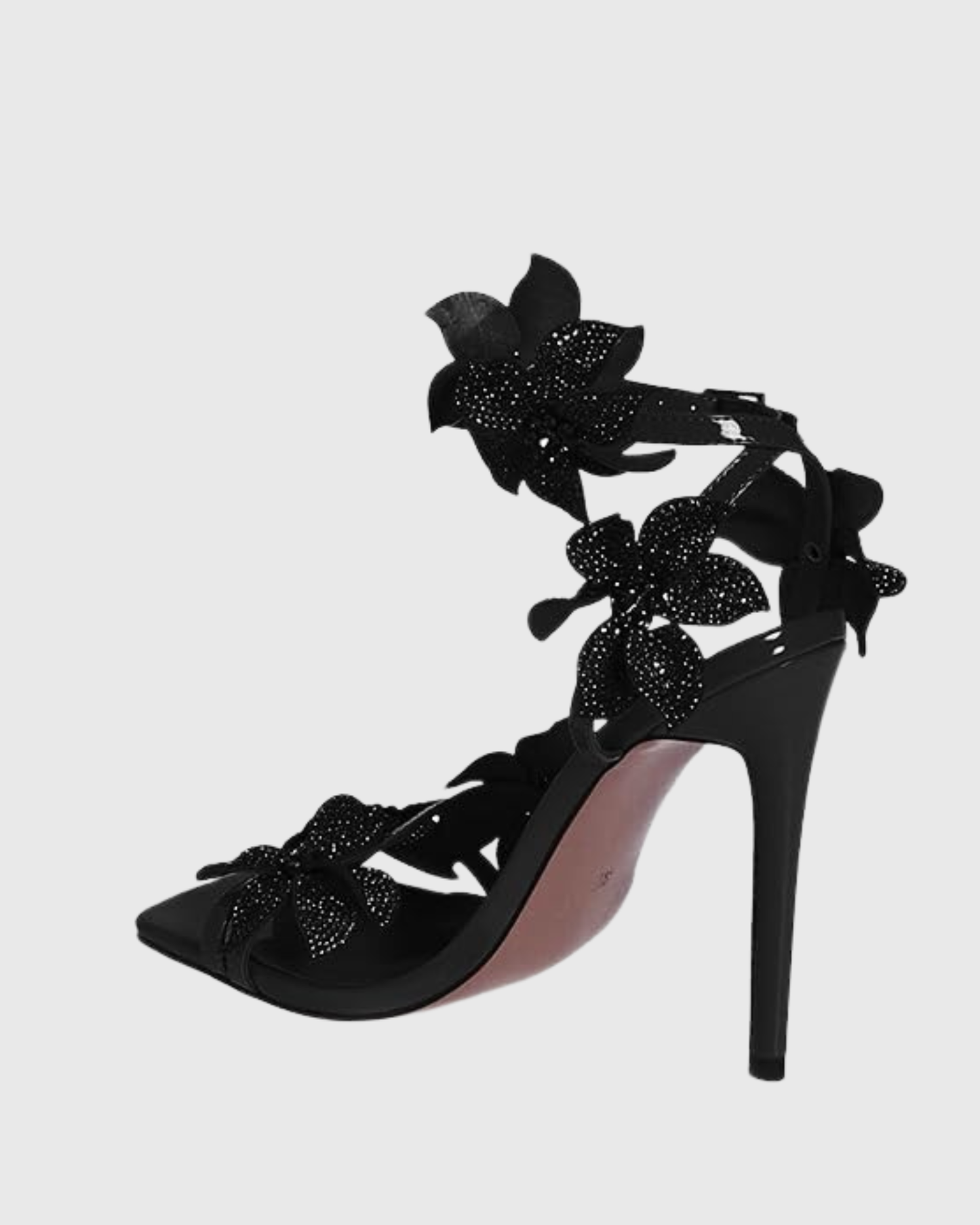 Ester Crystal Flower Strap Sandals In Black