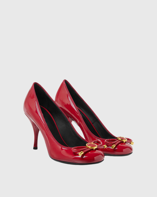Eva Bow Patent Leather Pumps In Red