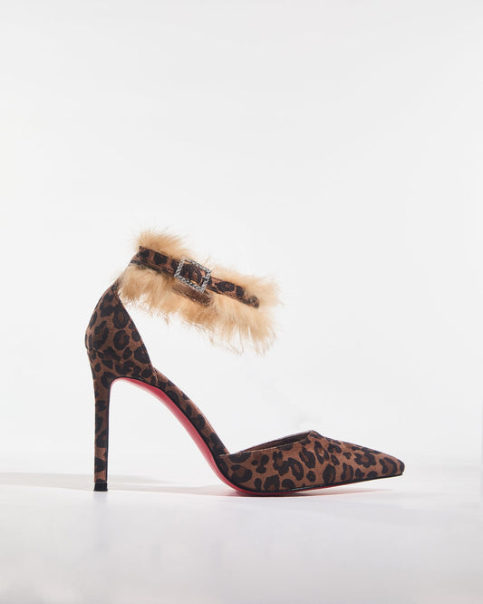Evie Leopard Print Faux Fur Strap Pumps