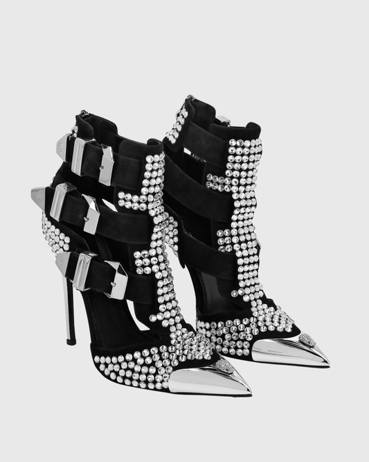 Fabian Silver Rhinestone Buckle Pumps