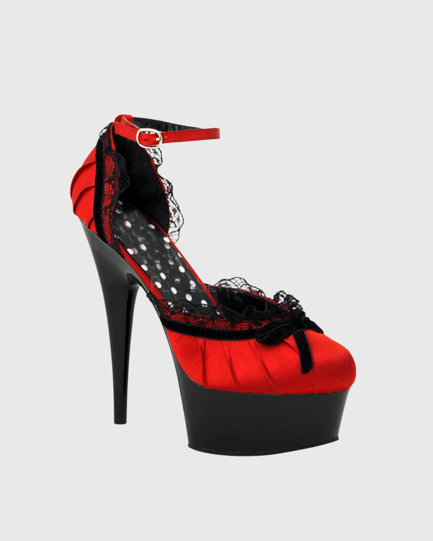 Fadia Satin Lace Splicing Bow Strap Platform Pumps In Red
