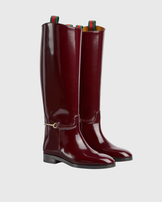 Faiz Patent Leather Knee High Boots In Wine