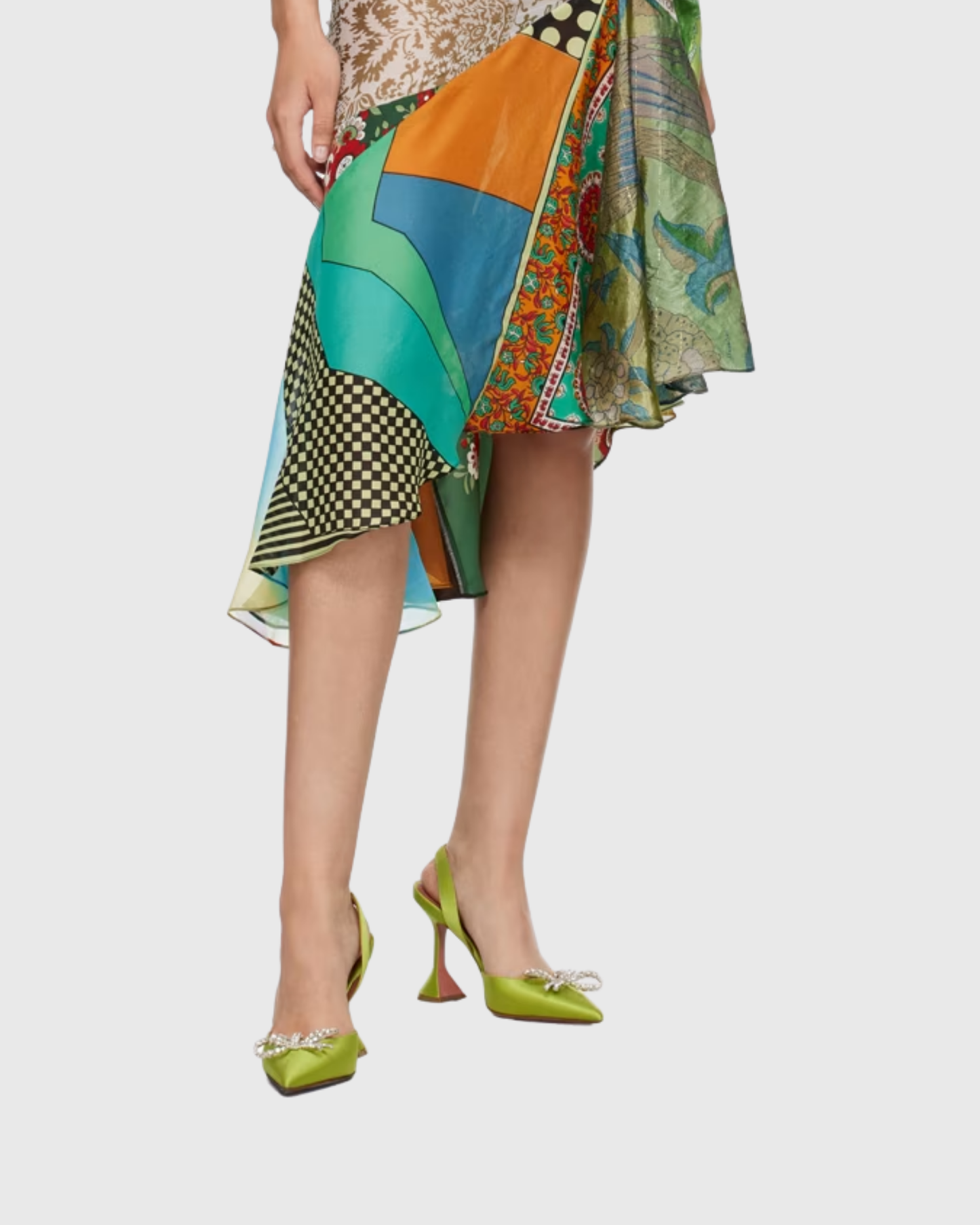 Fedora Crystal Bow Satin Slingback Pumps In Green