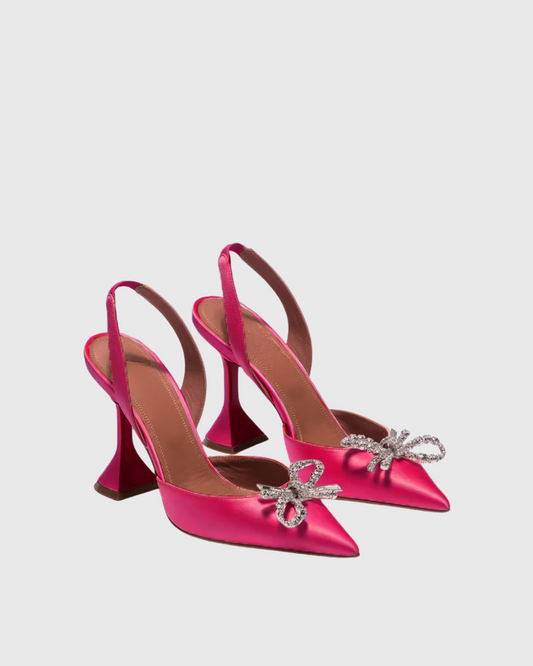 Fedora Rhinestone Bow Flared Heels In Hot Pink