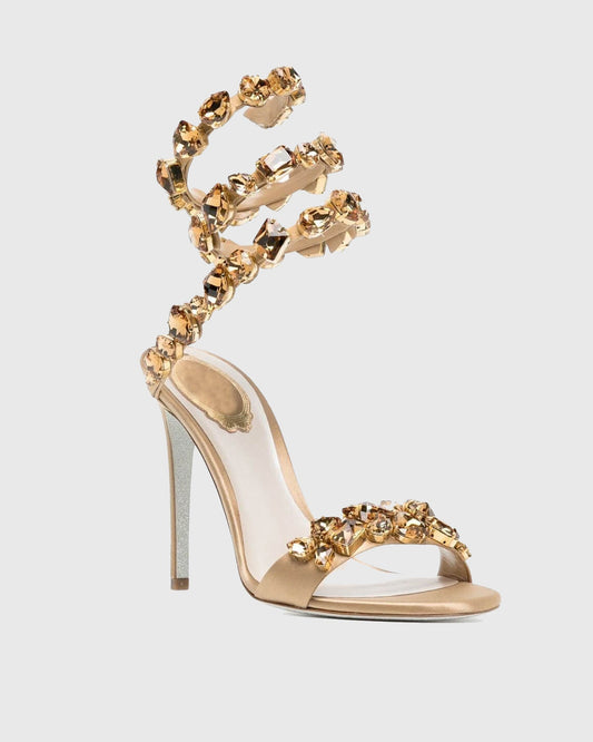 Filide Rhinestone Embellished Lace Up Sandals In Apricot