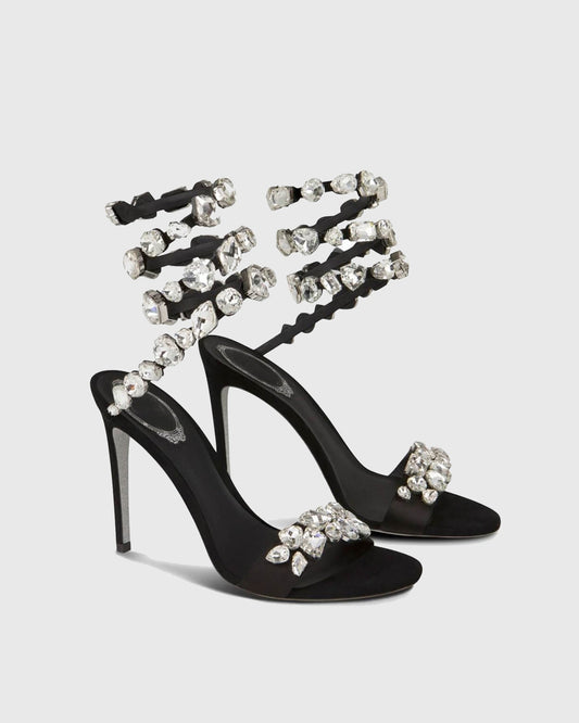 Filide Rhinestone Embellished Lace Up Sandals In Black