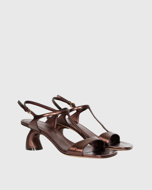 Fina Open Toe Flared Heel Sandals In Brown