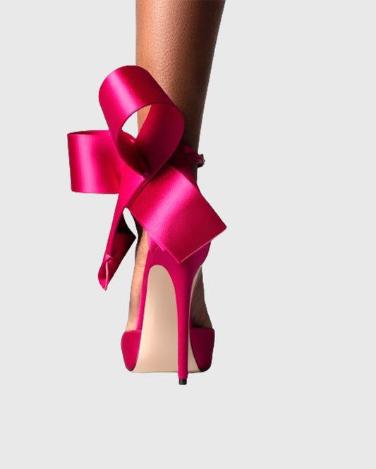Fioralba Bow Satin Strap Pumps In Hot Pink