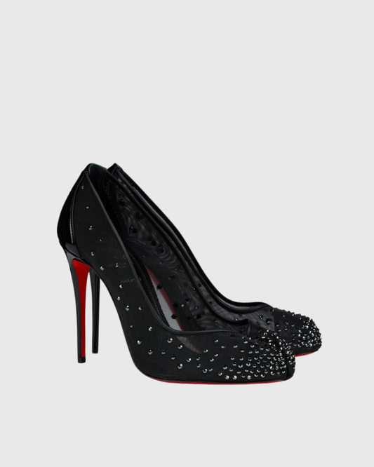 Fiore Rhinestone Mesh Tabi Pumps In Black